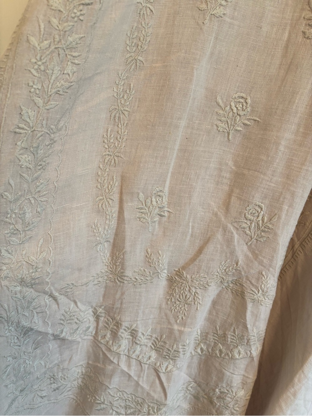 Magnolia Pearl Linen Midi Dress in Light Beige with Cream Embroidery - Picture 8 of 11